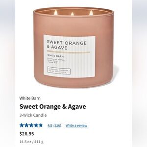 “SWEET ORANGE & AGAVE”, by B&BW 3-Wick Scented Candle, 14.5 oz / 411 g, NWT base